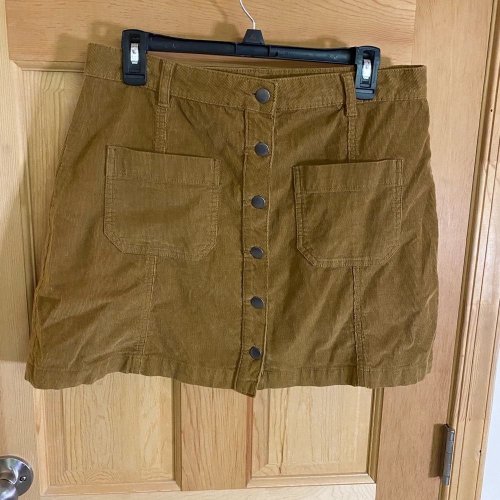 Mustard corduroy button front mini skirt